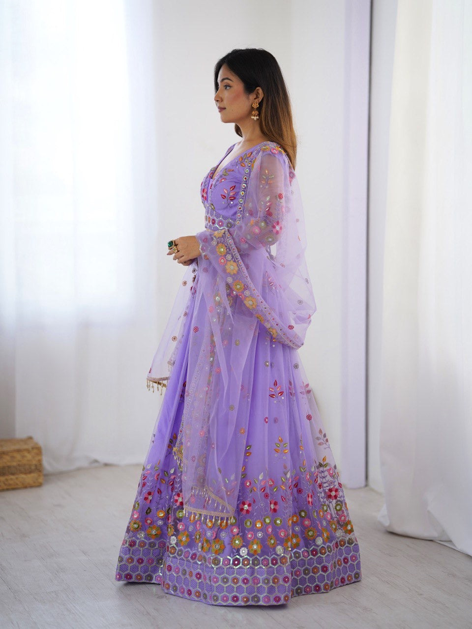 Soft Net Lehenga Set with Cancan Flair