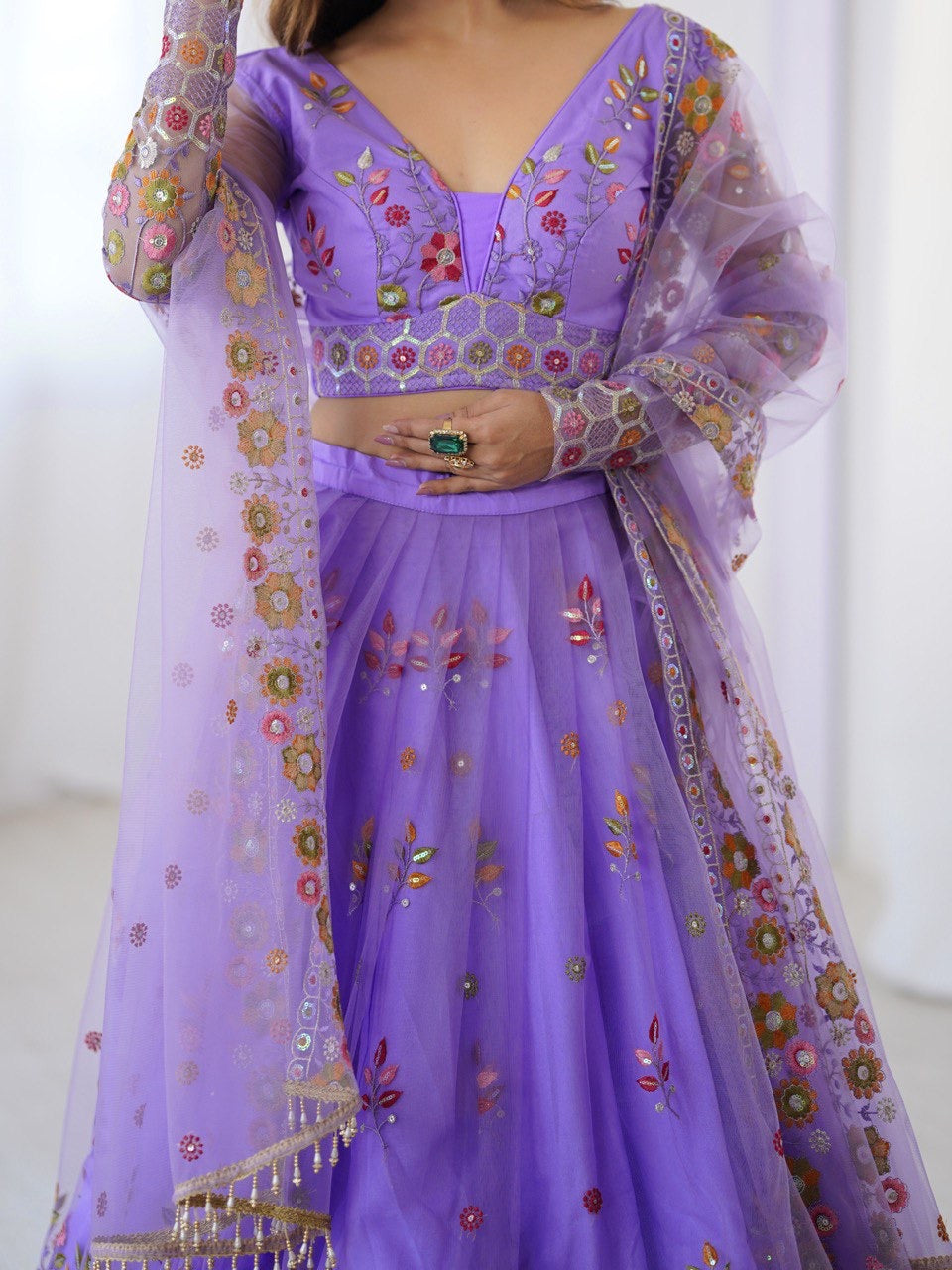 Soft Net Lehenga Set with Cancan Flair