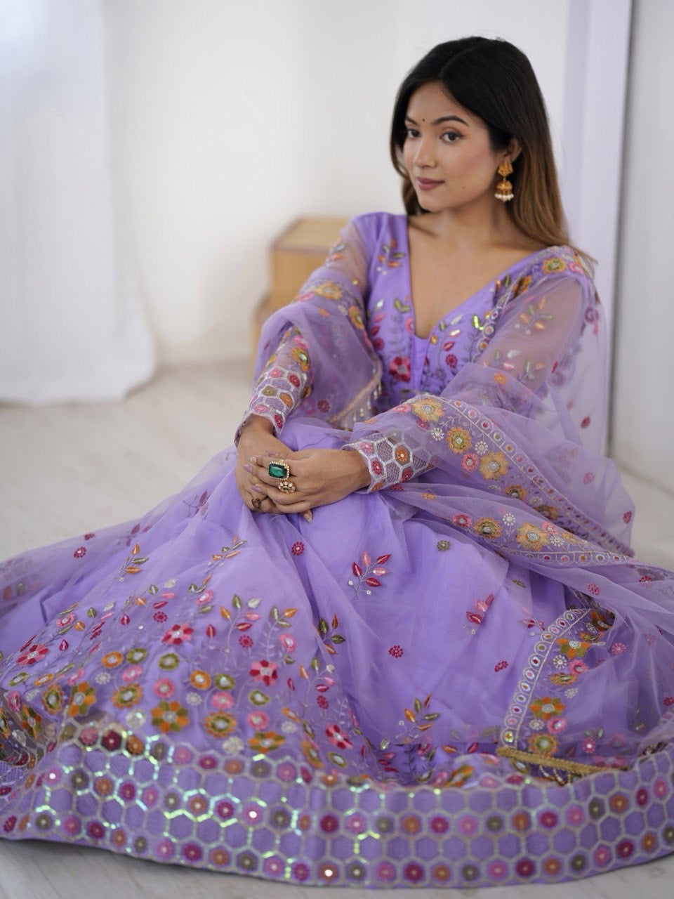 Soft Net Lehenga Set with Cancan Flair