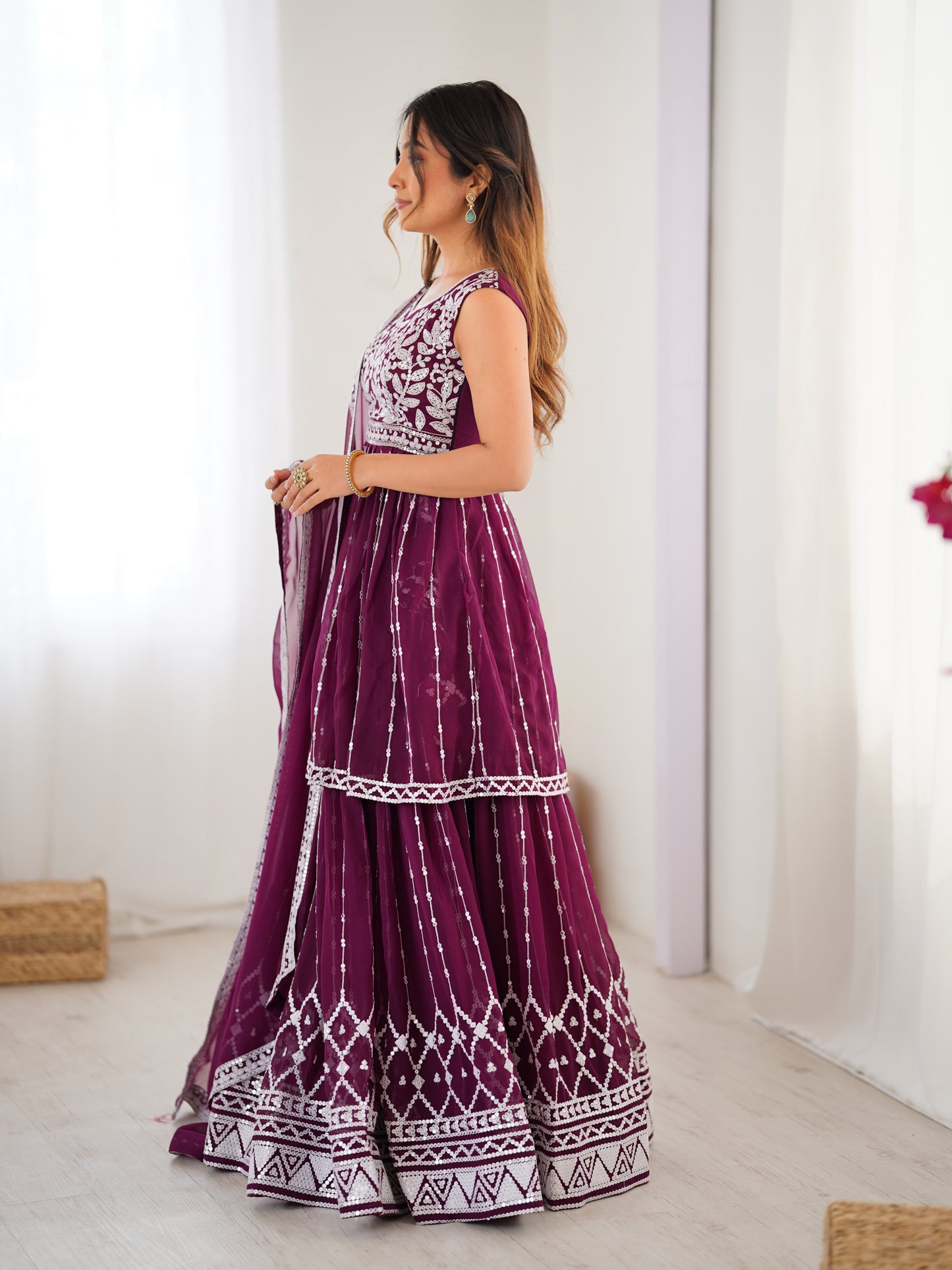 Georgette Lehenga Set with Heavy 9MM Sequin & Thread Work