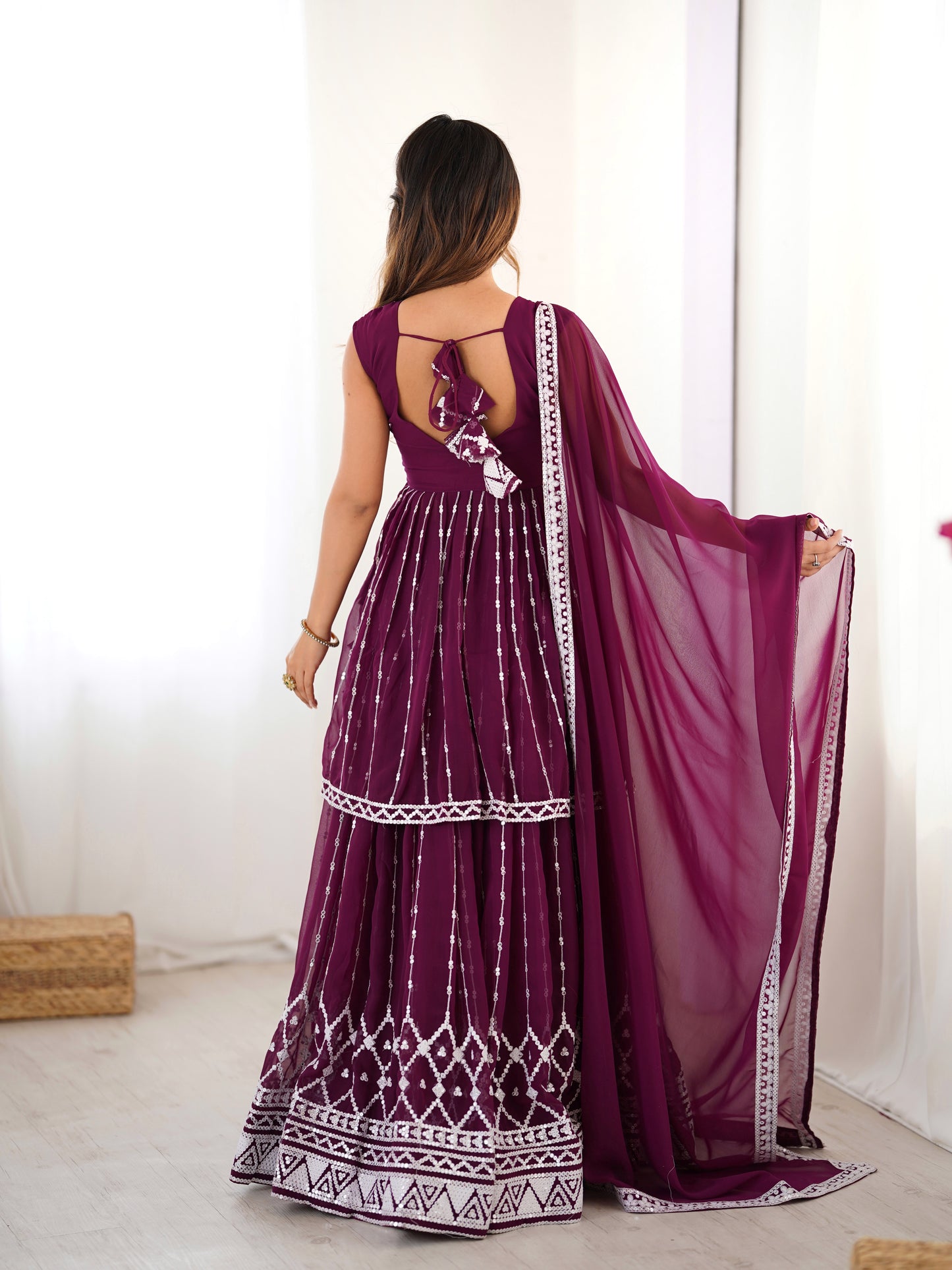 Georgette Lehenga Set with Heavy 9MM Sequin & Thread Work