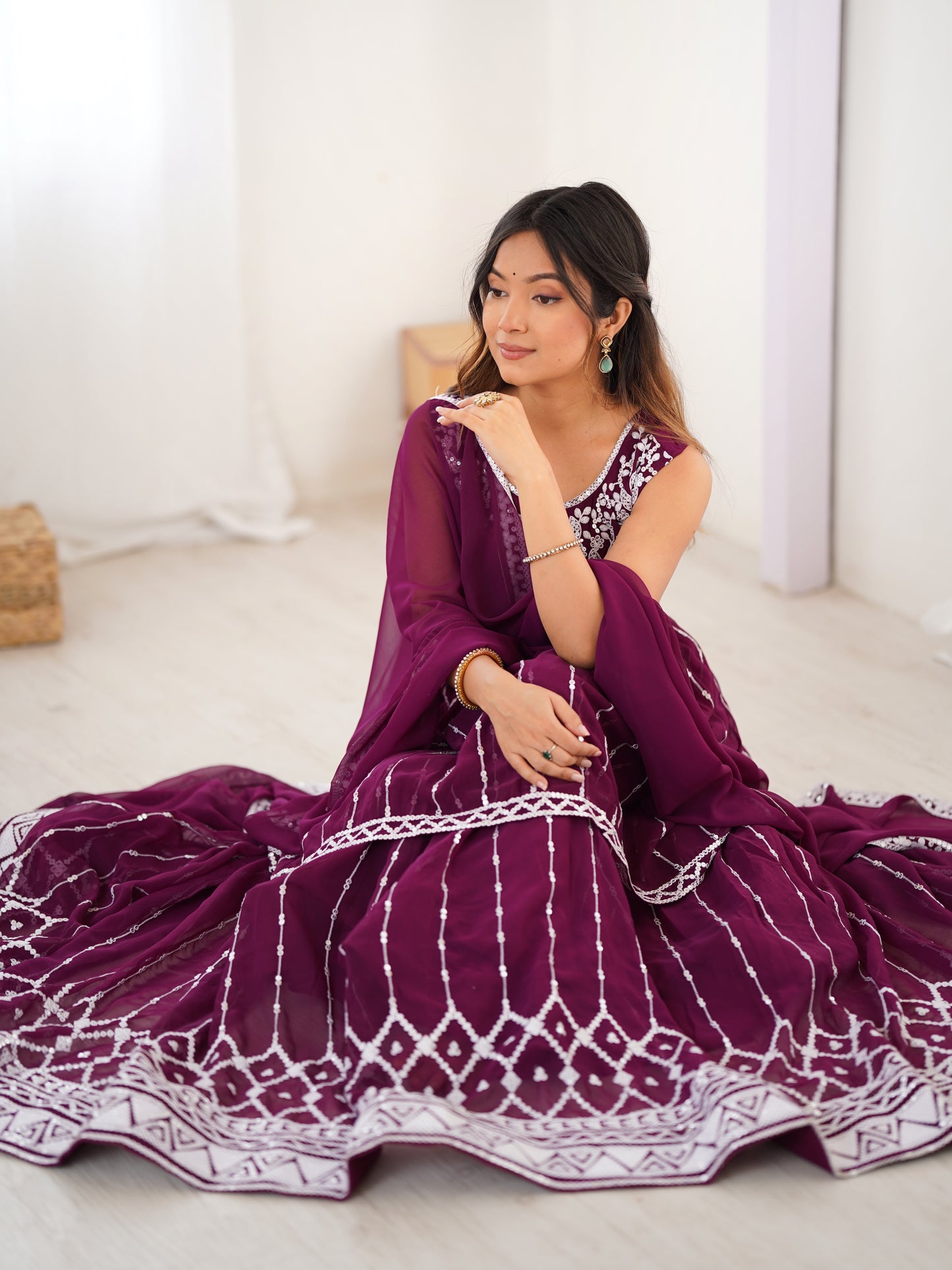 Georgette Lehenga Set with Heavy 9MM Sequin & Thread Work
