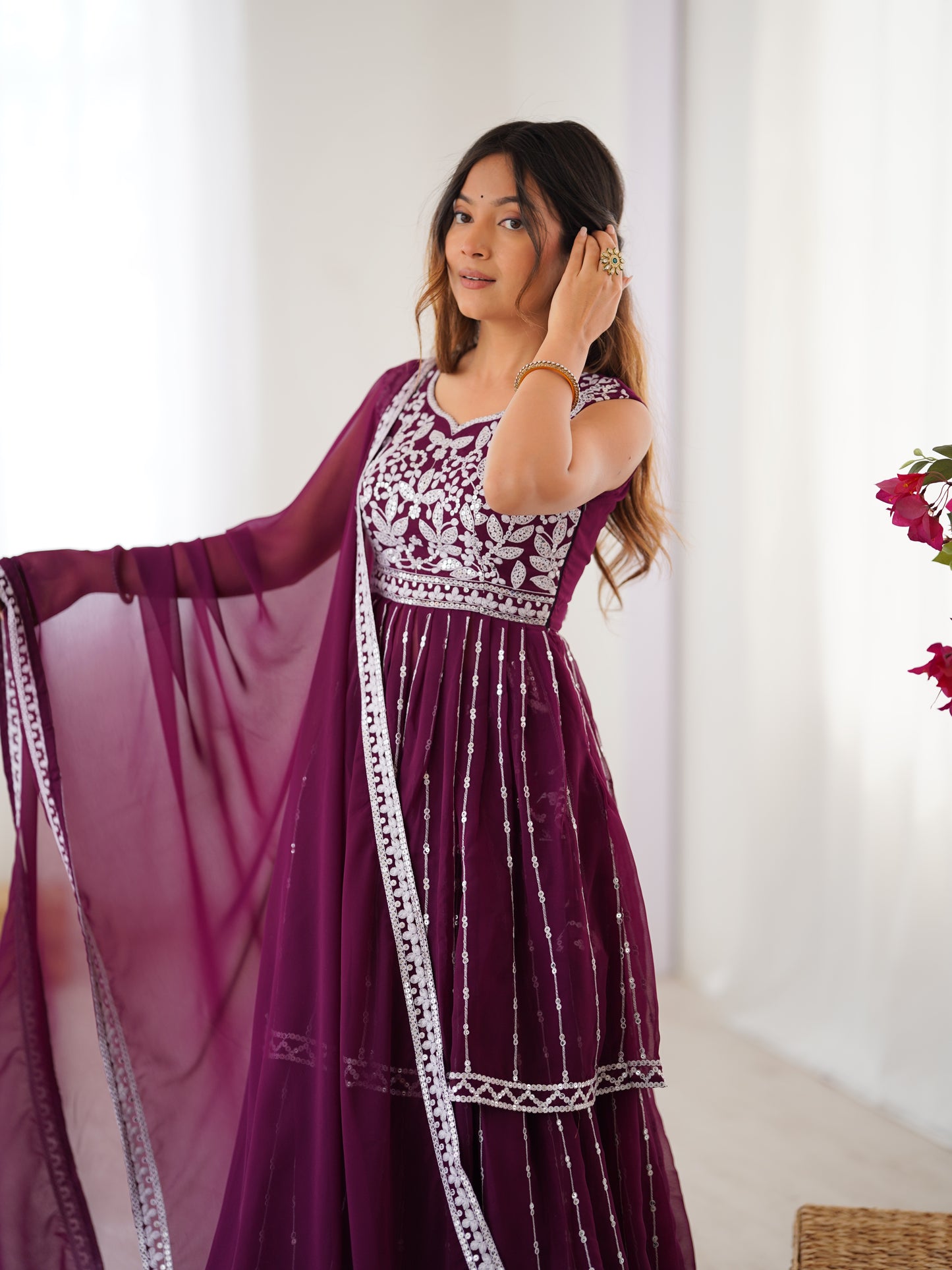 Georgette Lehenga Set with Heavy 9MM Sequin & Thread Work