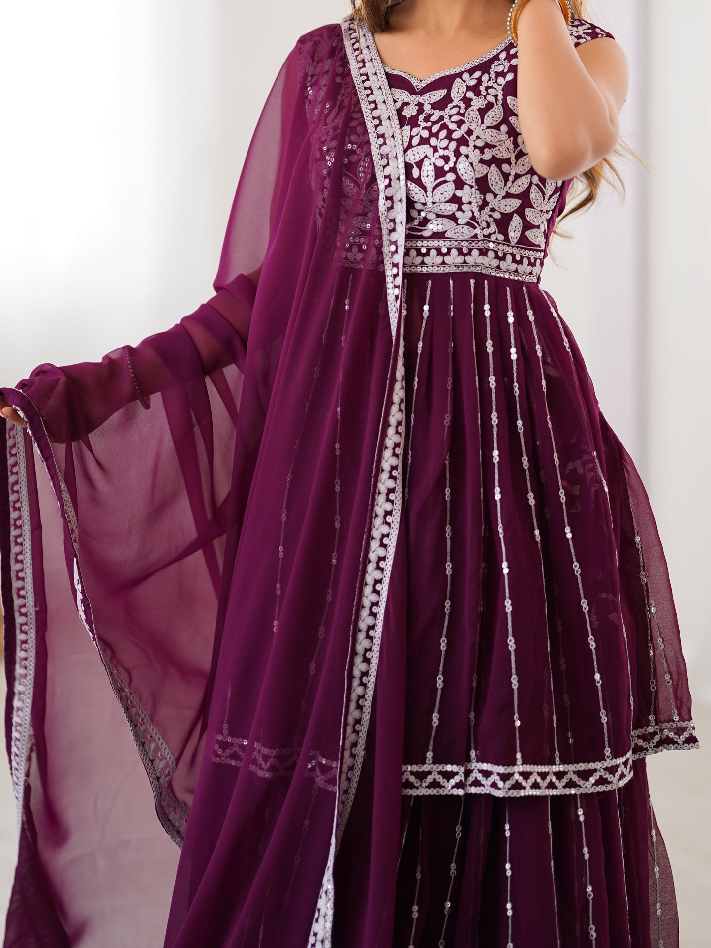 Georgette Lehenga Set with Heavy 9MM Sequin & Thread Work
