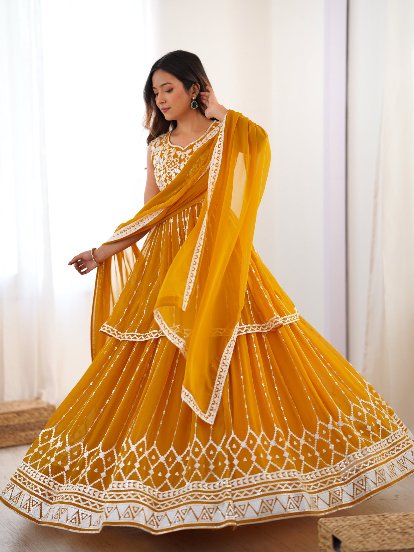 Georgette Lehenga Set with Heavy 9MM Sequin & Thread Work