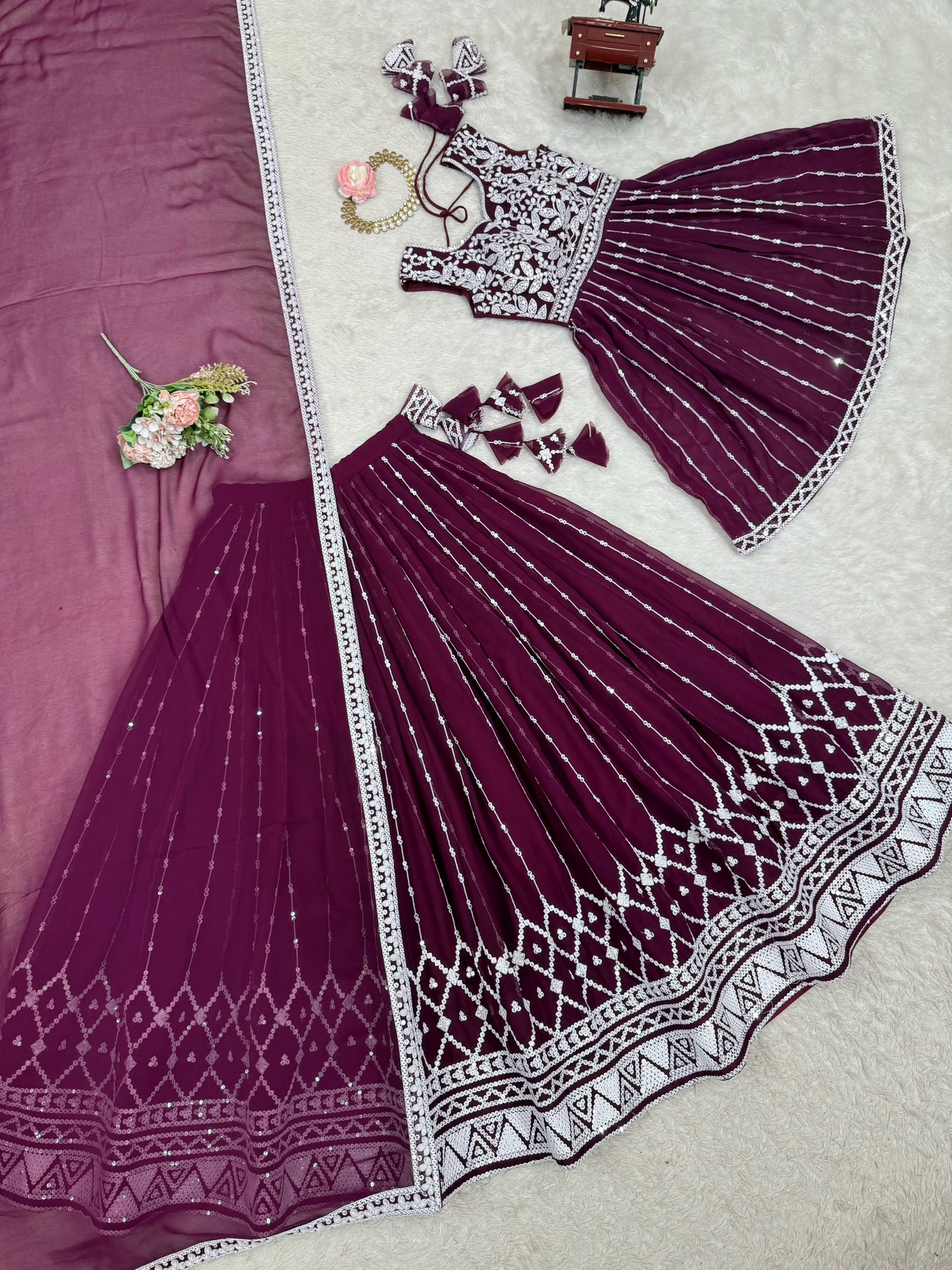 Georgette Lehenga Set with Heavy 9MM Sequin & Thread Work