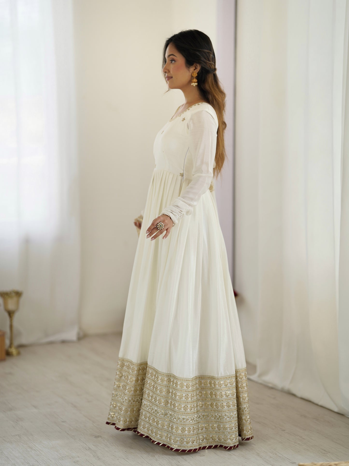Chinon Silk Gown Set with Thread & Sequin Work