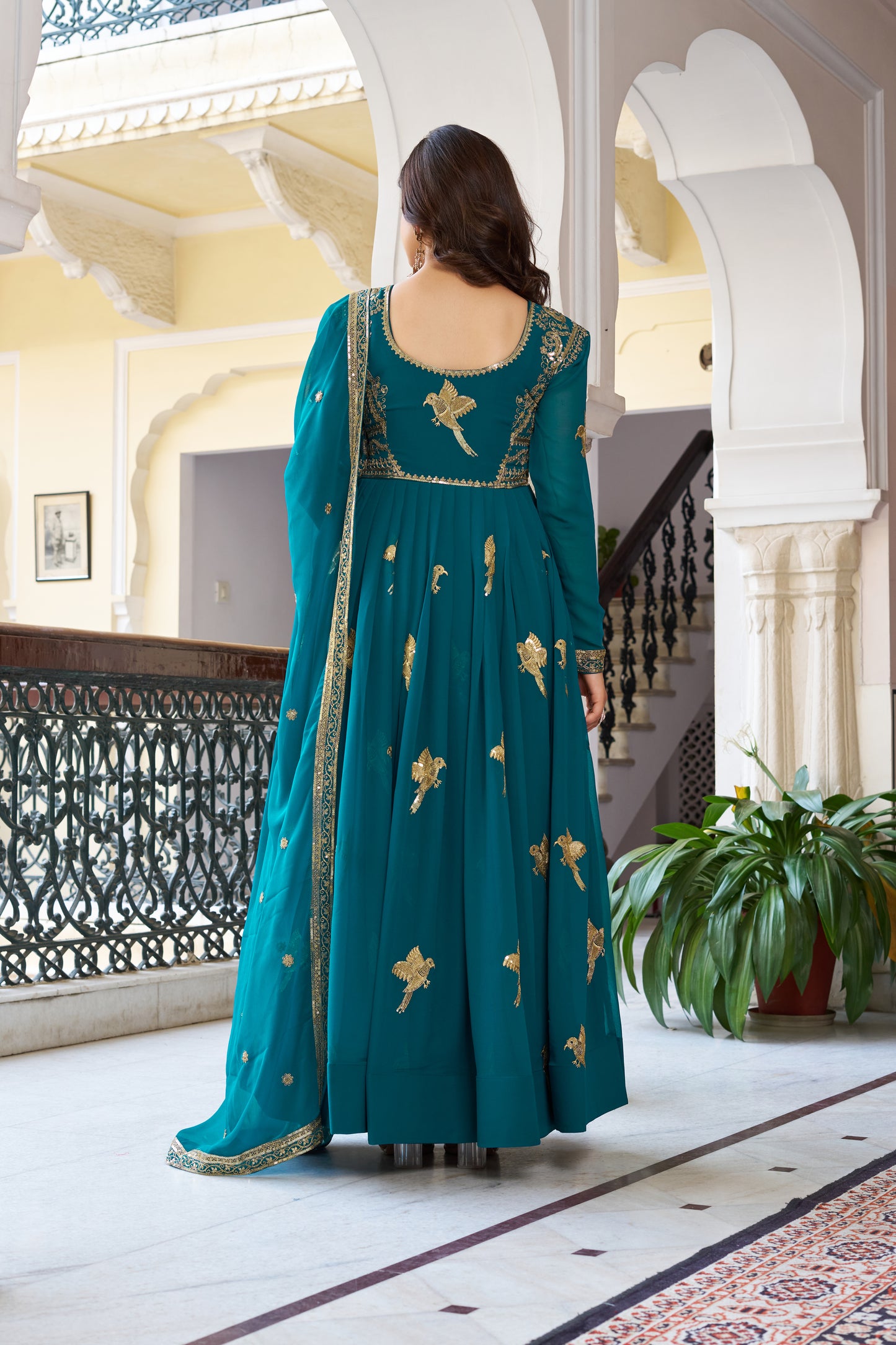 Georgette Gown with Pant & Dupatta – Sequin Embroidery Work