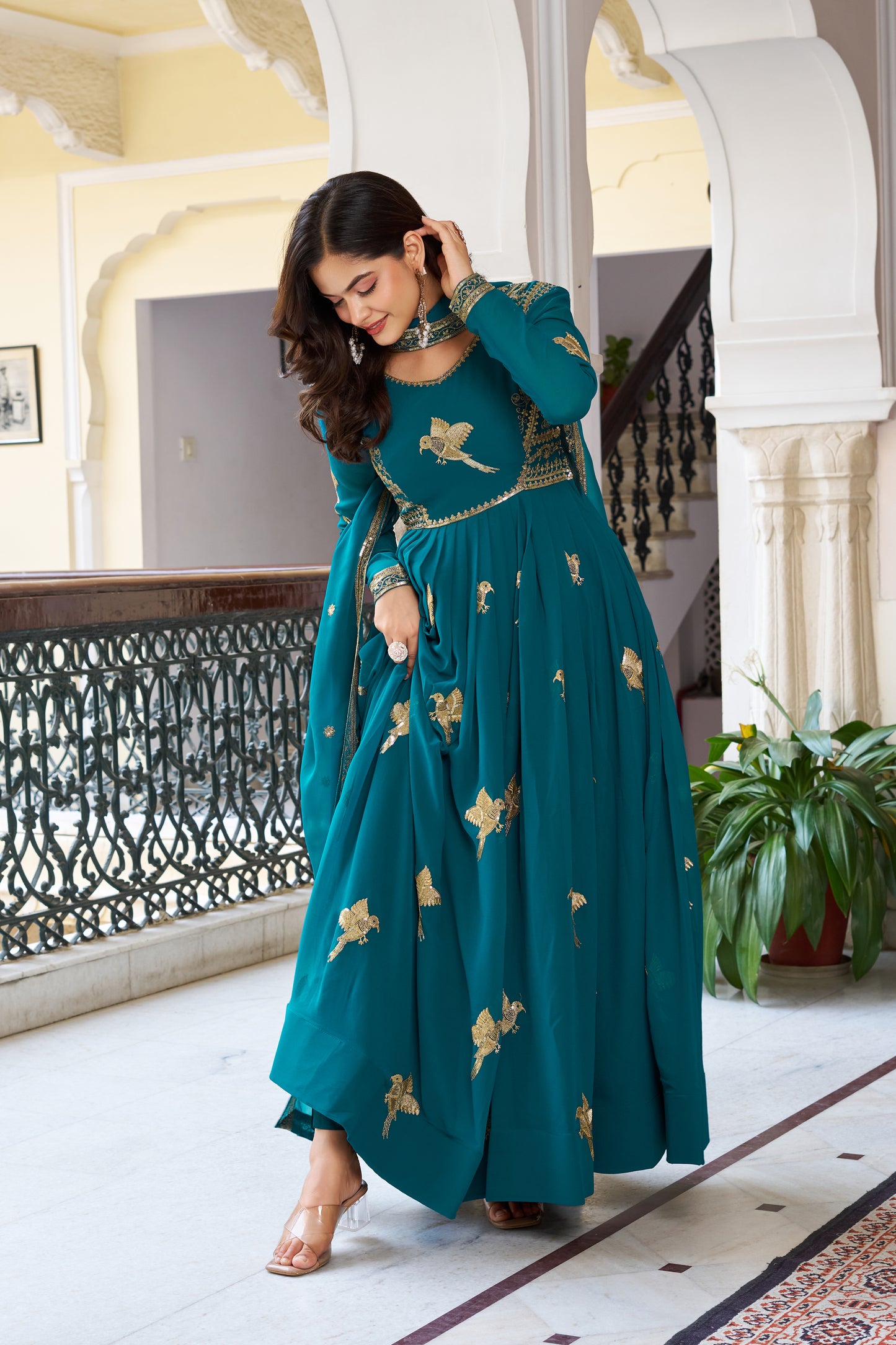 Georgette Gown with Pant & Dupatta – Sequin Embroidery Work