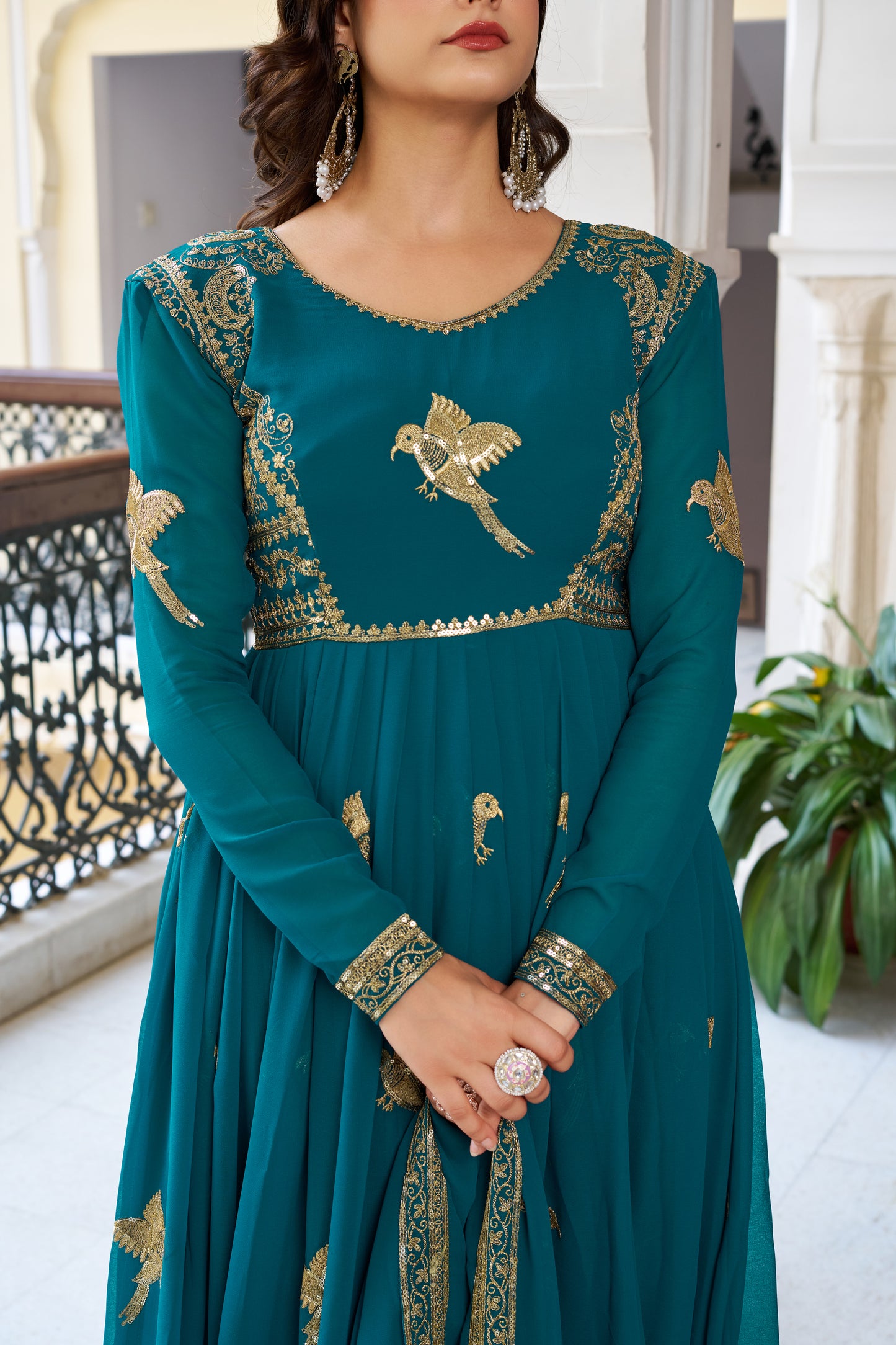 Georgette Gown with Pant & Dupatta – Sequin Embroidery Work