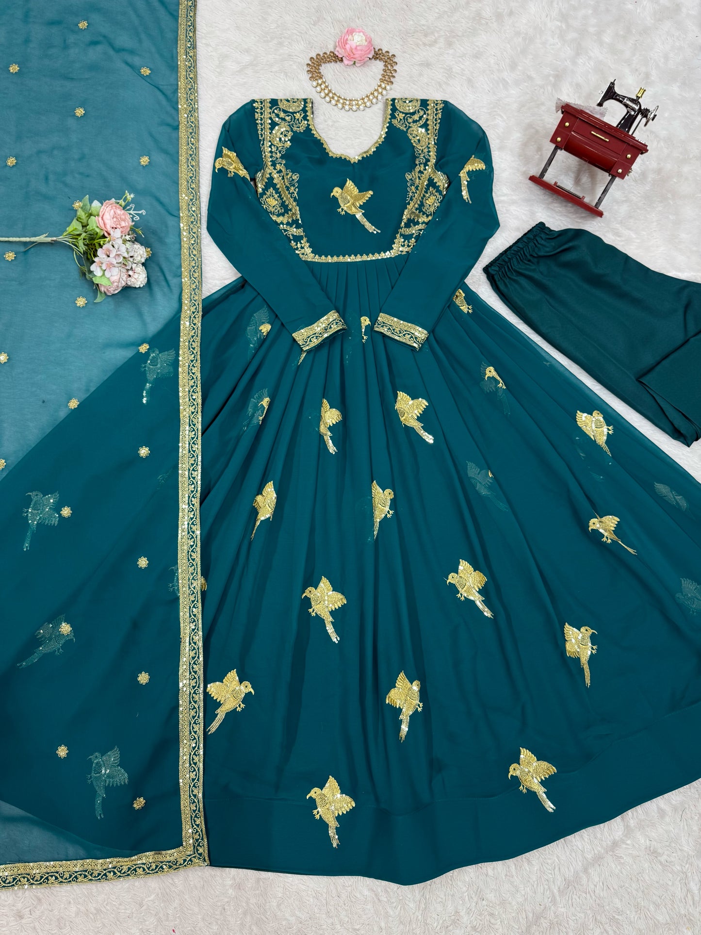 Georgette Gown with Pant & Dupatta – Sequin Embroidery Work