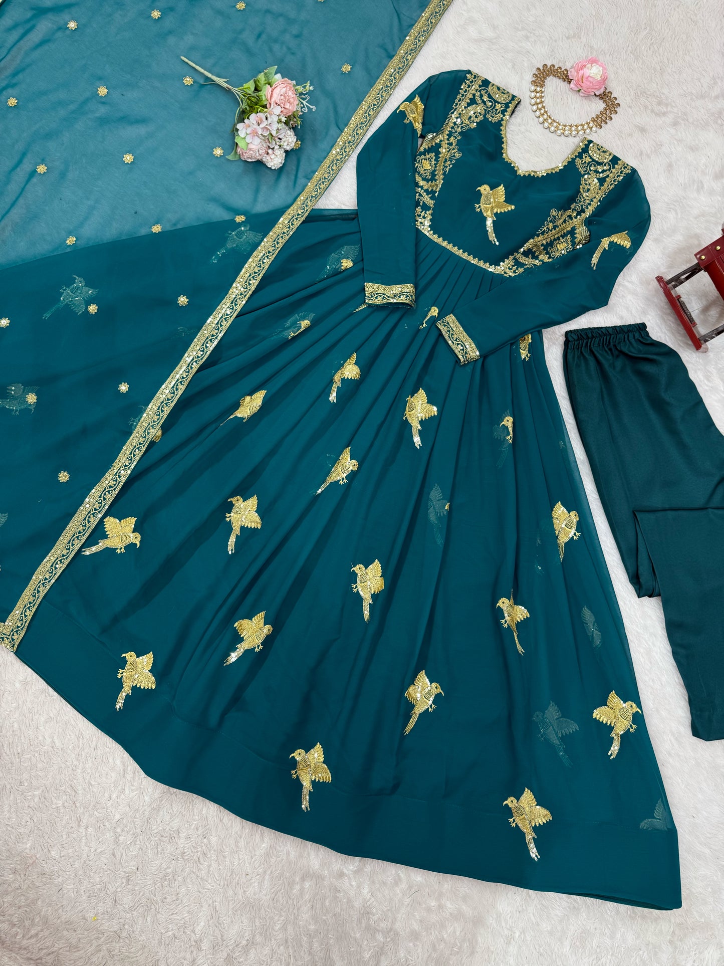 Georgette Gown with Pant & Dupatta – Sequin Embroidery Work