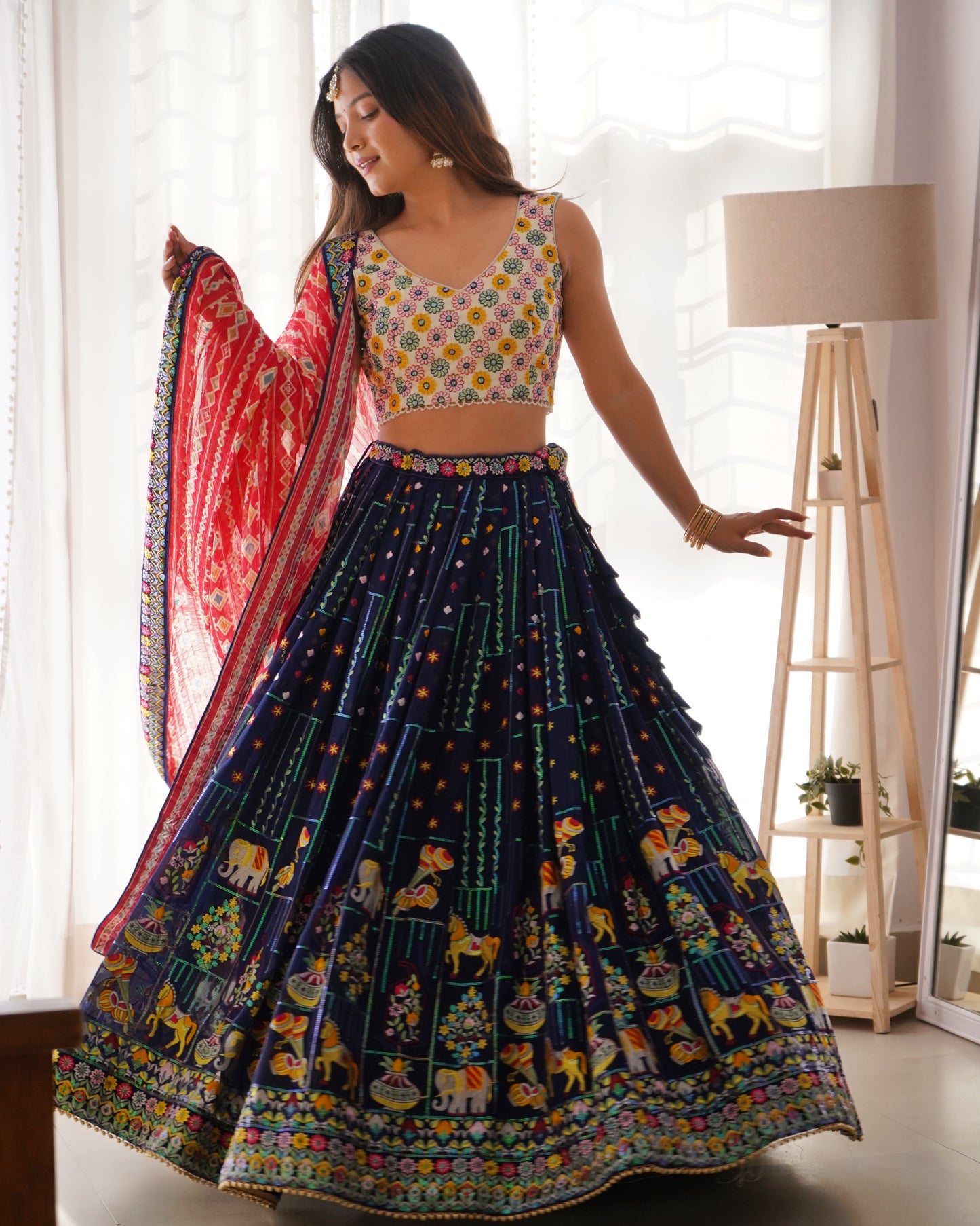 Georgette Lehnga Set with Sequin Embroidery