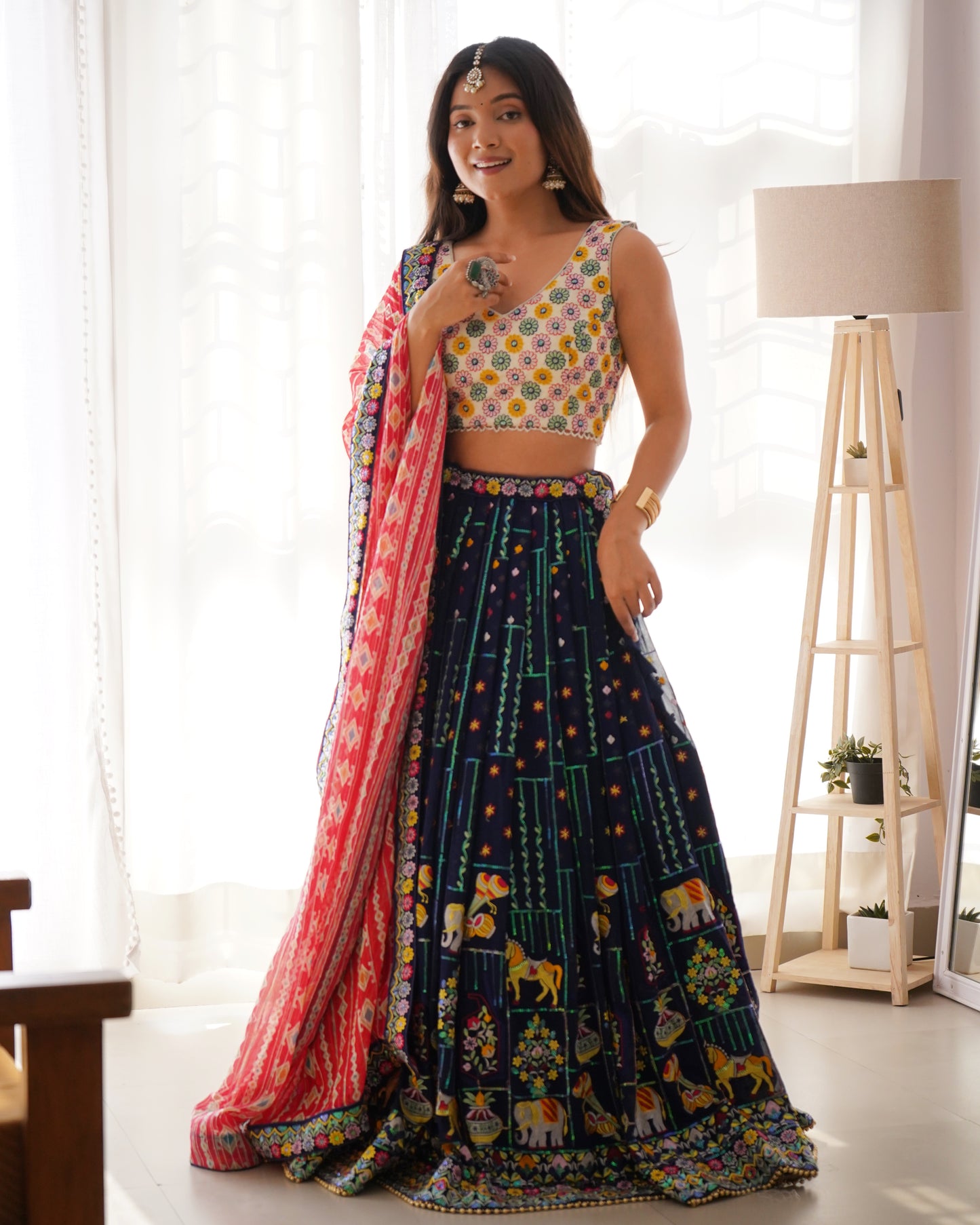 Georgette Lehnga Set with Sequin Embroidery