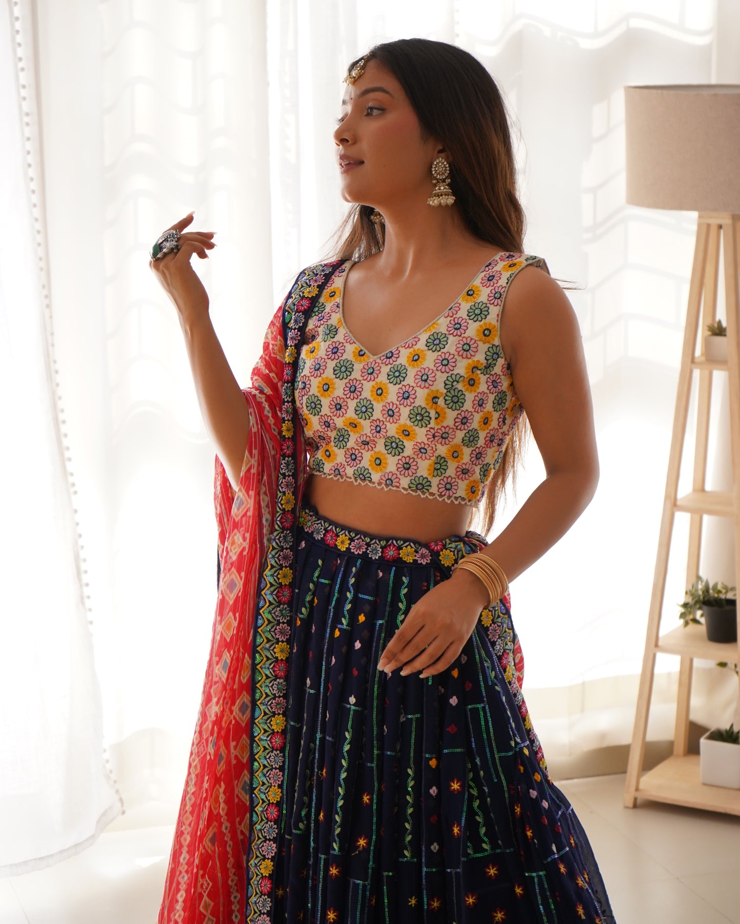 Georgette Lehnga Set with Sequin Embroidery