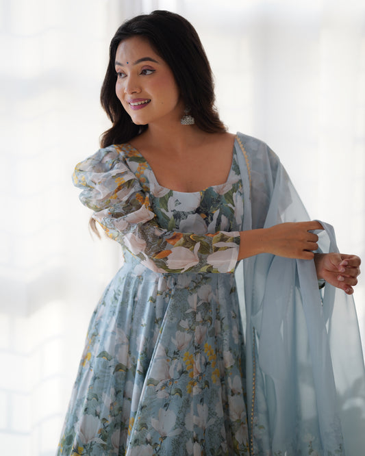 Organza Silk Anarkali Set with Gota Patti