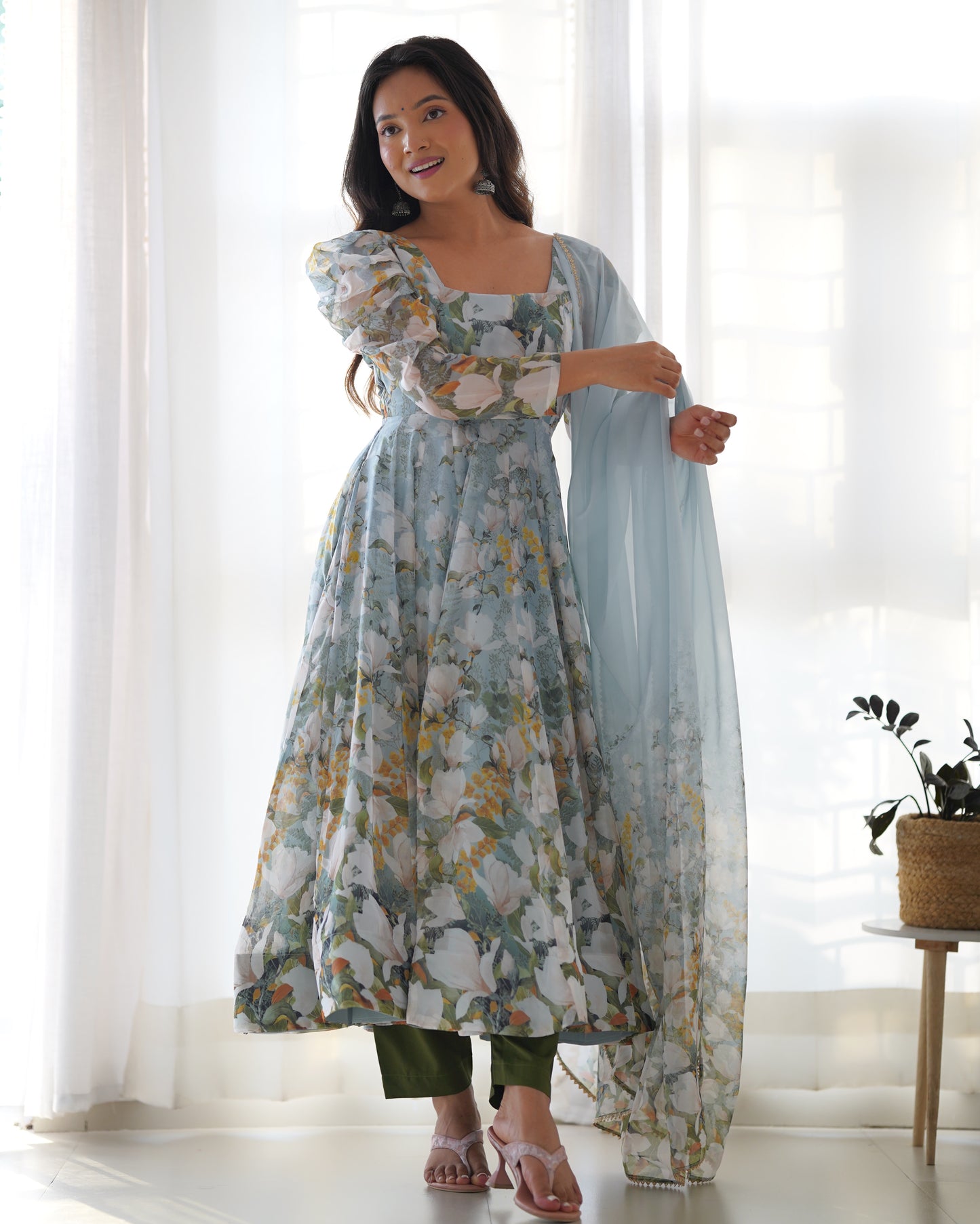 Organza Silk Anarkali Set with Gota Patti