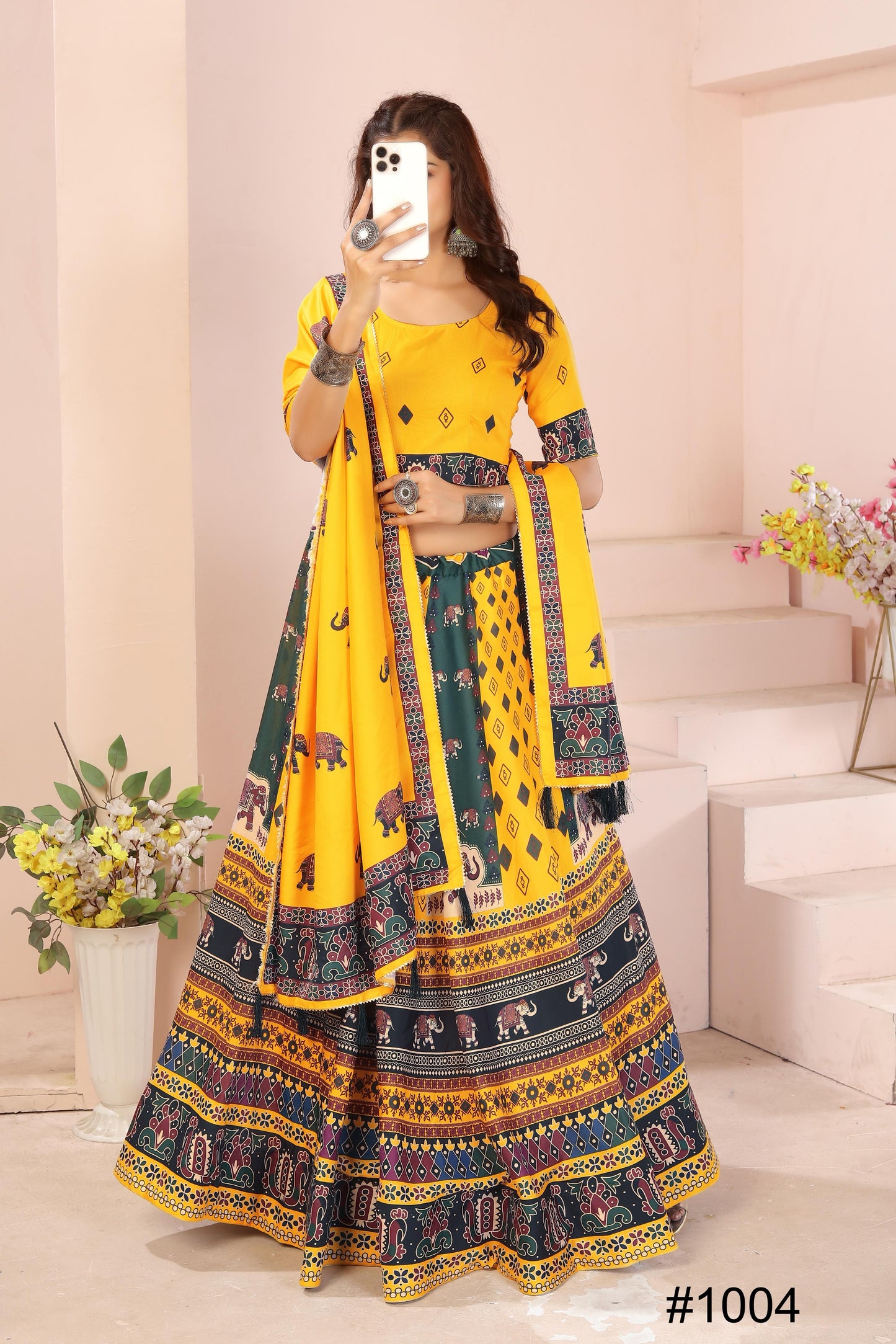 Heavy Reyon Cotton Lehenga Set with Dupatta & Cancan Finish