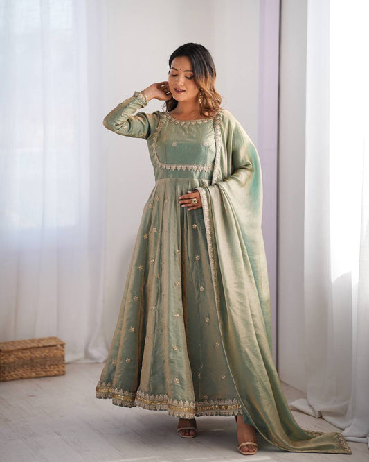 Fancy Silk Gown Set with Dupatta