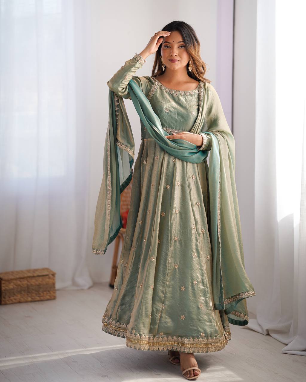 Fancy Silk Gown Set with Dupatta