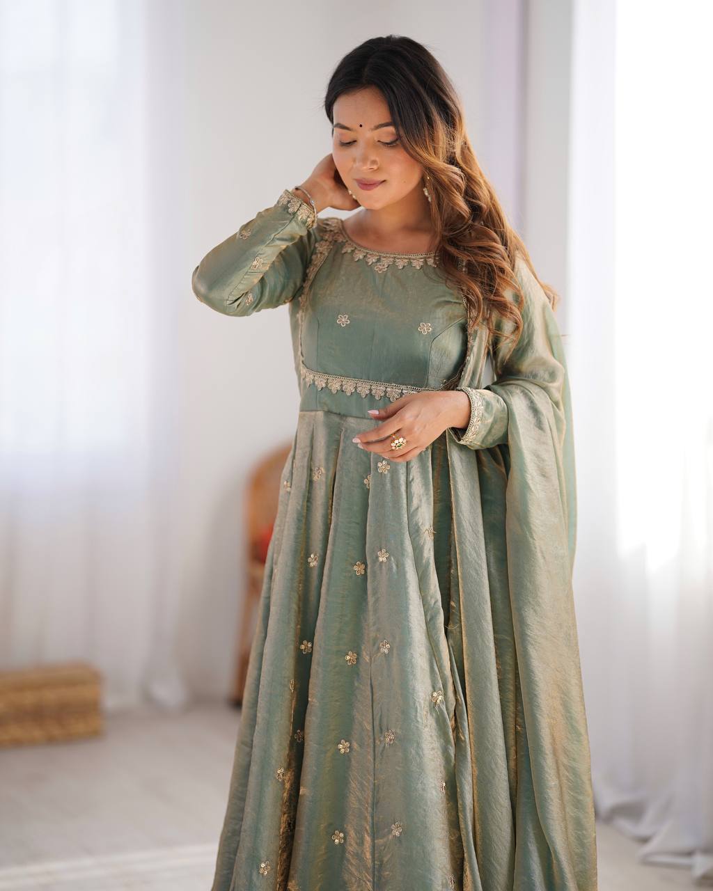 Fancy Silk Gown Set with Dupatta