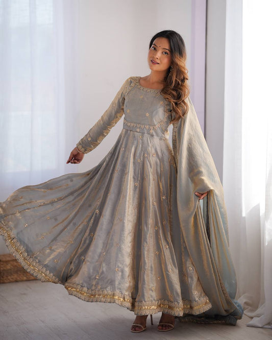 Fancy Silk Gown Set with Dupatta