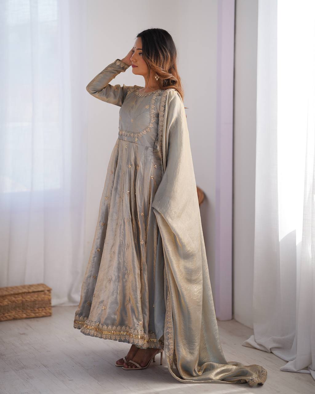 Fancy Silk Gown Set with Dupatta