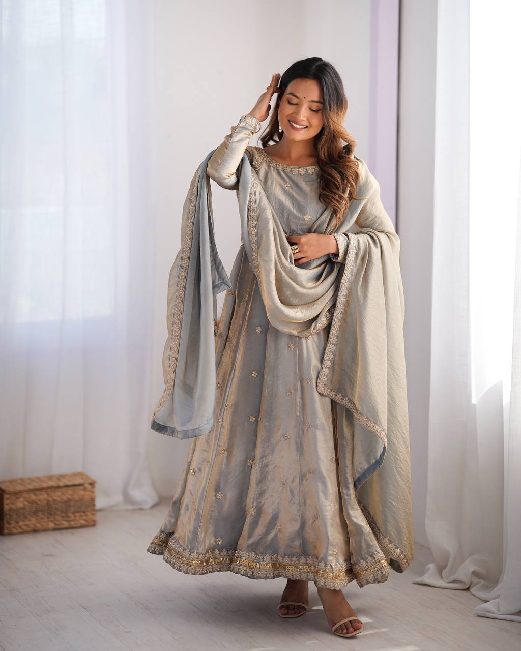 Fancy Silk Gown Set with Dupatta