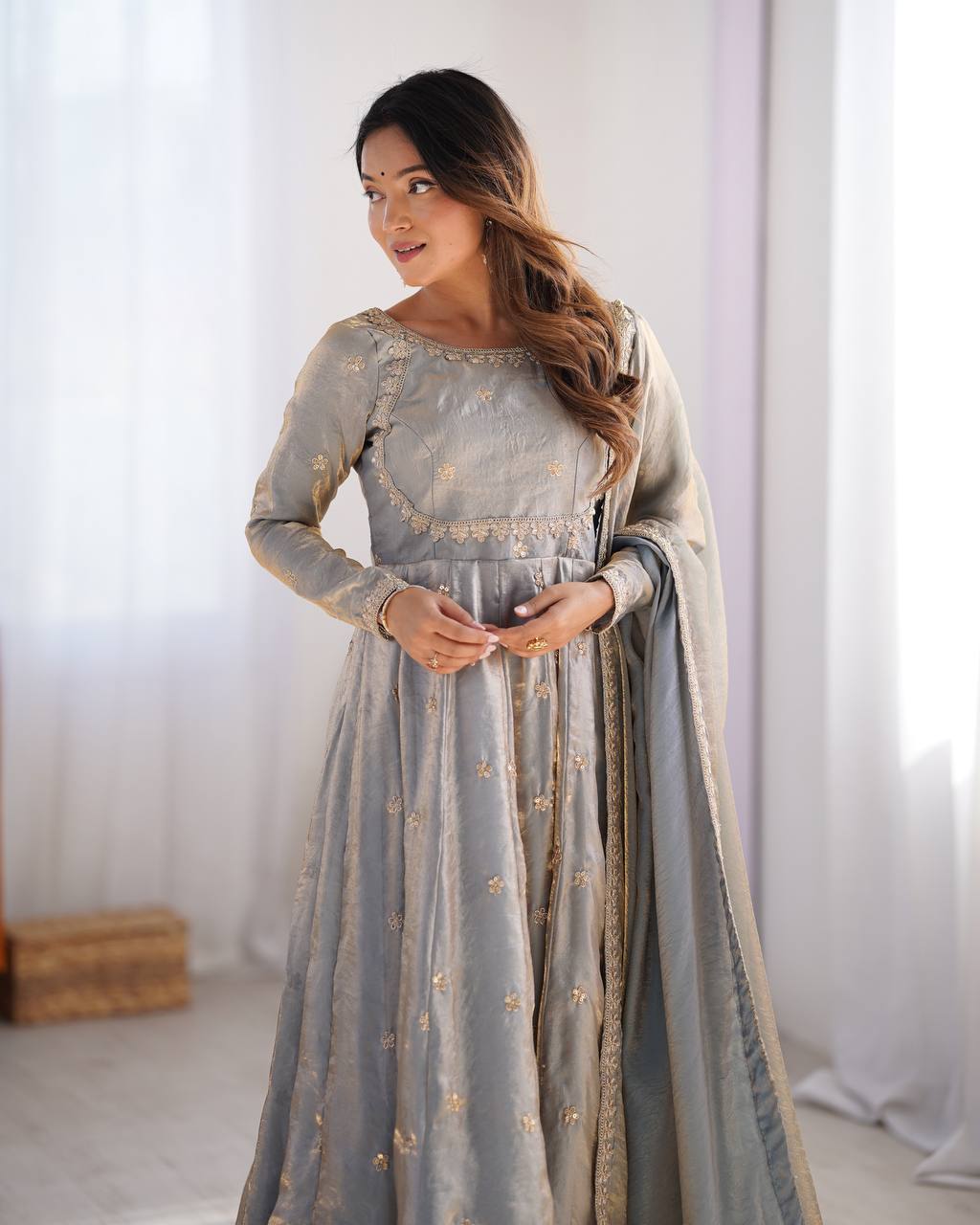 Fancy Silk Gown Set with Dupatta