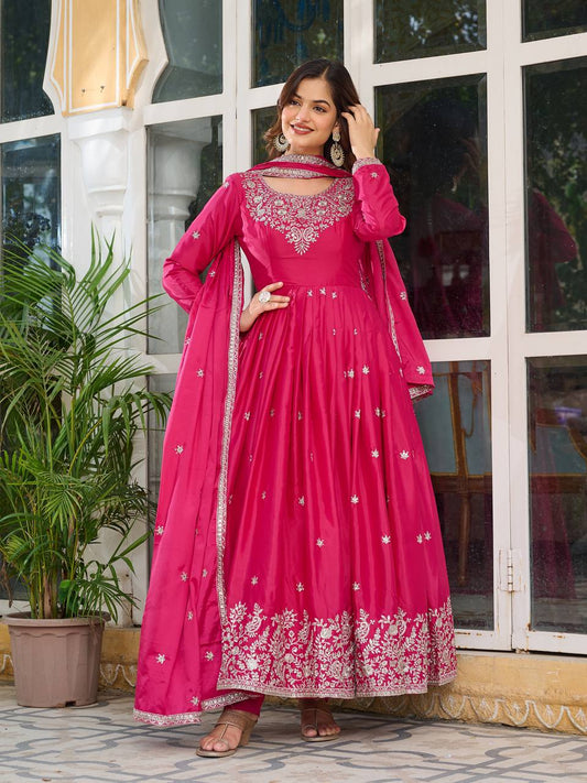 Silk Gown Set with Thread & Sequin Work