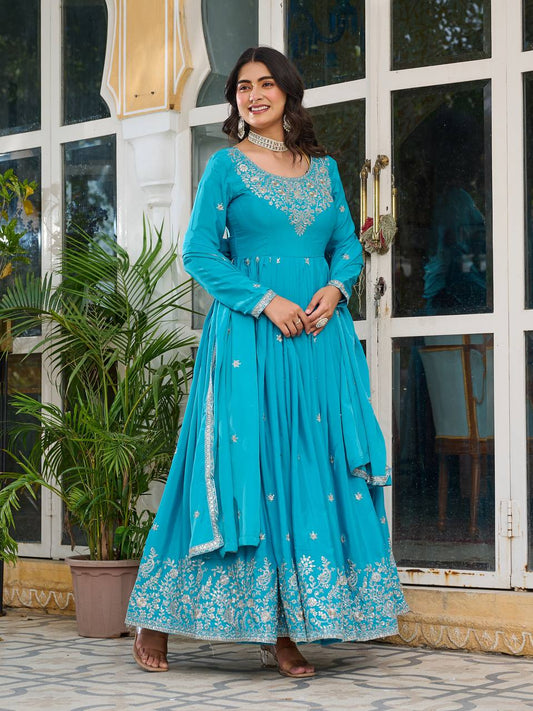 Silk Gown Set with Thread & Sequin Work