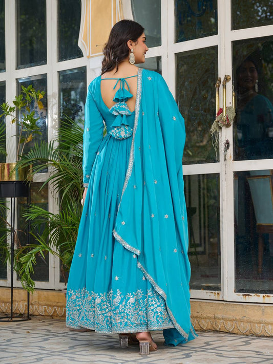 Silk Gown Set with Thread & Sequin Work