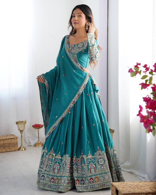 Silk Lehenga Set with Coding Dori, Thread & Sequin Work