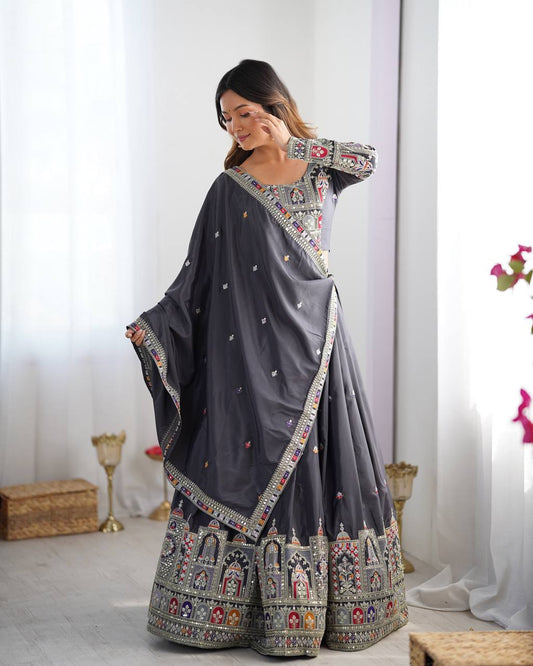 Silk Lehenga Set with Coding Dori, Thread & Sequin Work