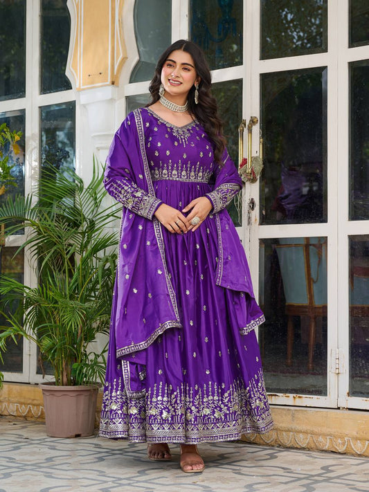 Silk Gown Set with Thread & Sequin Work