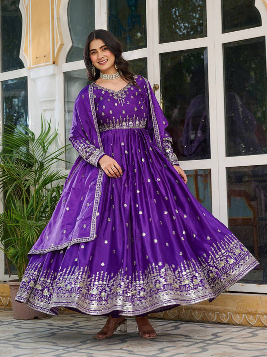 Silk Gown Set with Thread & Sequin Work