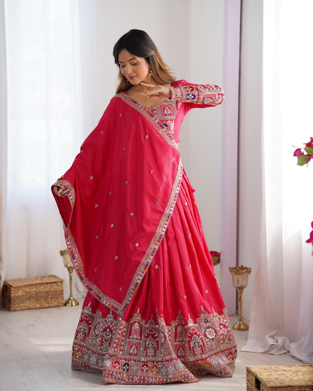 Silk Lehenga Set with Coding Dori, Thread & Sequin Work