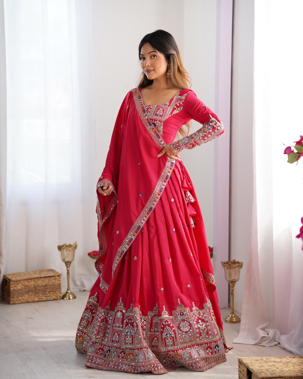 Silk Lehenga Set with Coding Dori, Thread & Sequin Work