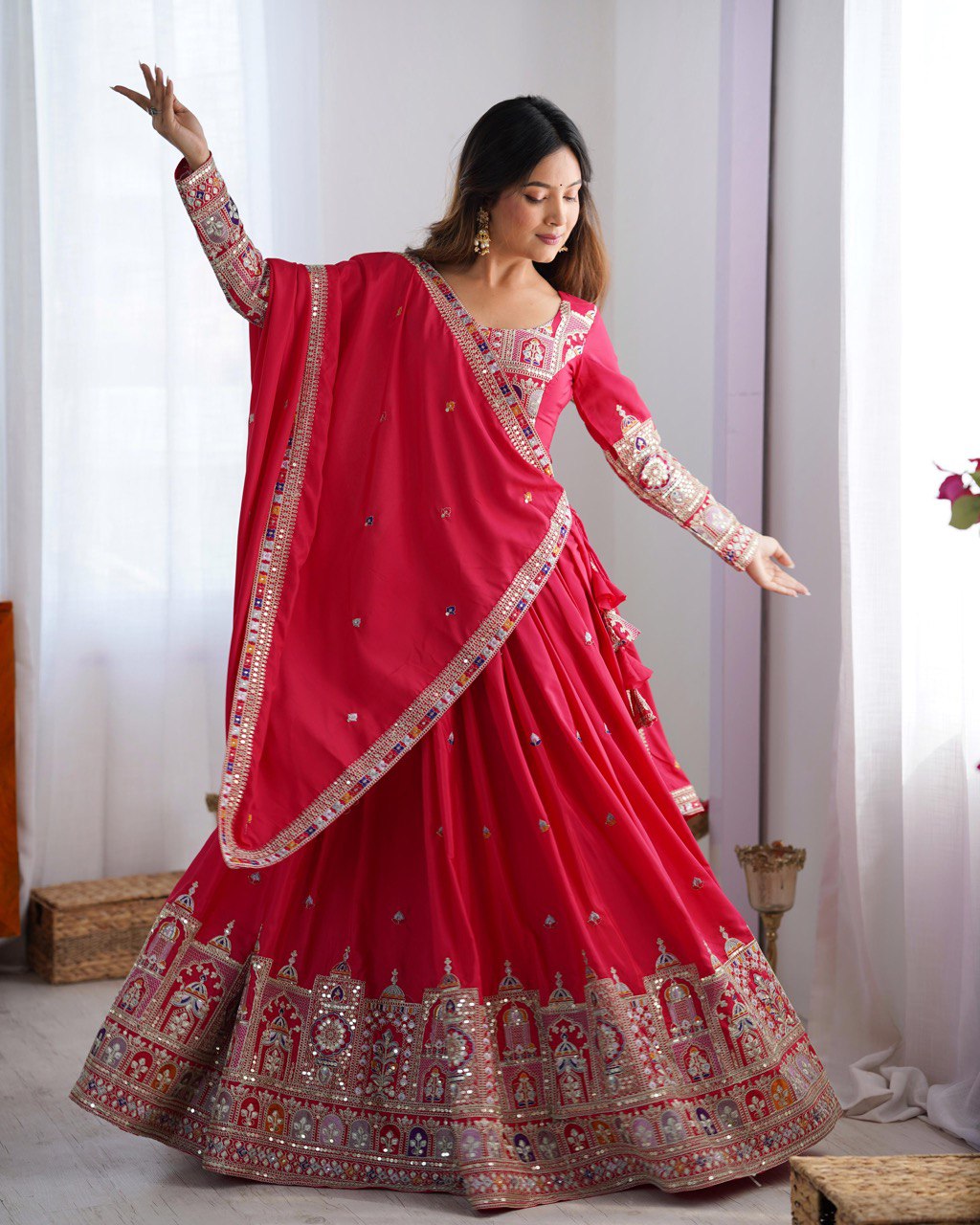 Silk Lehenga Set with Coding Dori, Thread & Sequin Work