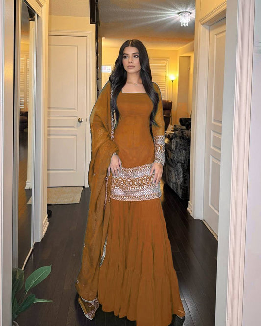 Georgette Sharara Set with Sequin Embroidery & Net Dupatta