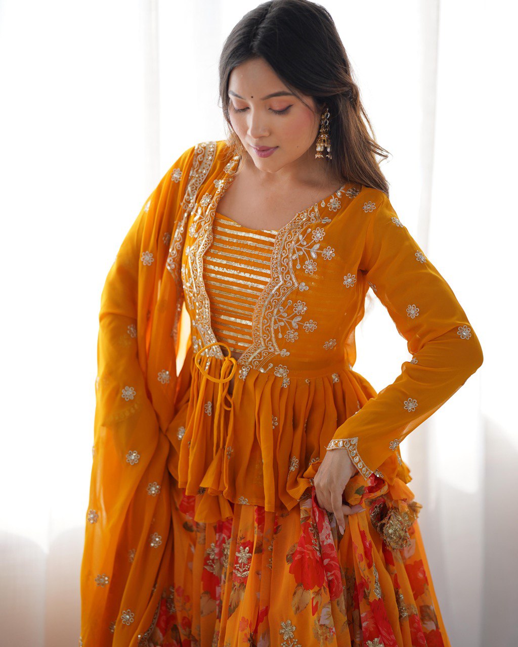 Georgette Lehenga Set with Koti & Dupatta