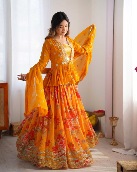 Georgette Lehenga Set with Koti & Dupatta