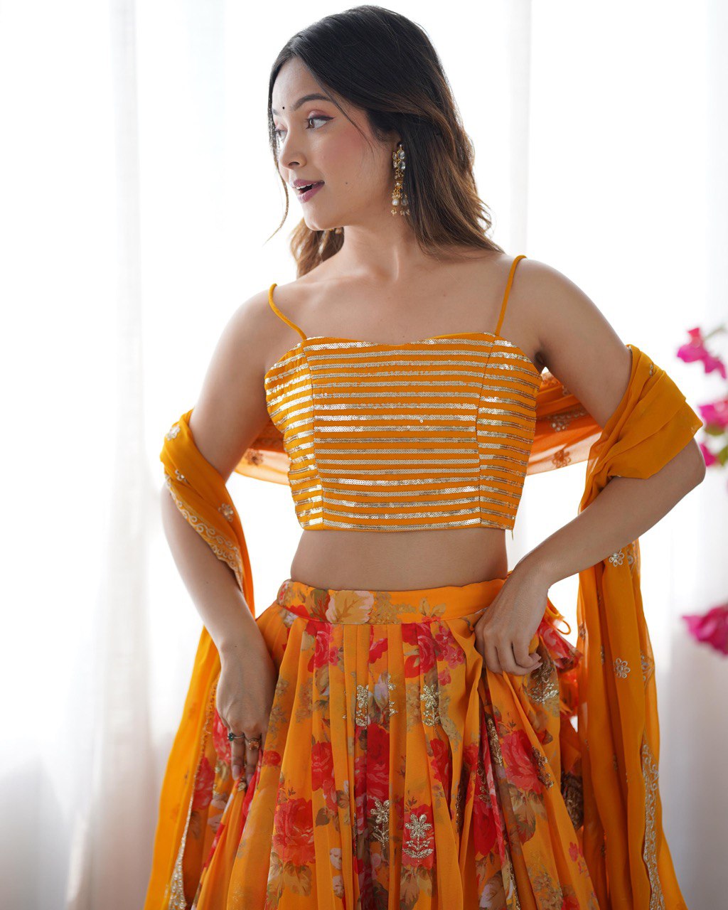 Georgette Lehenga Set with Koti & Dupatta