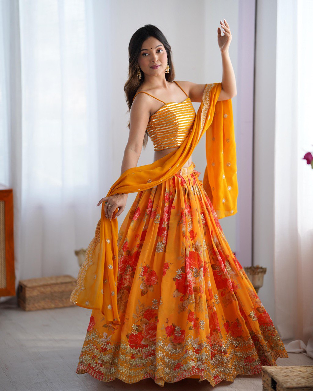 Georgette Lehenga Set with Koti & Dupatta