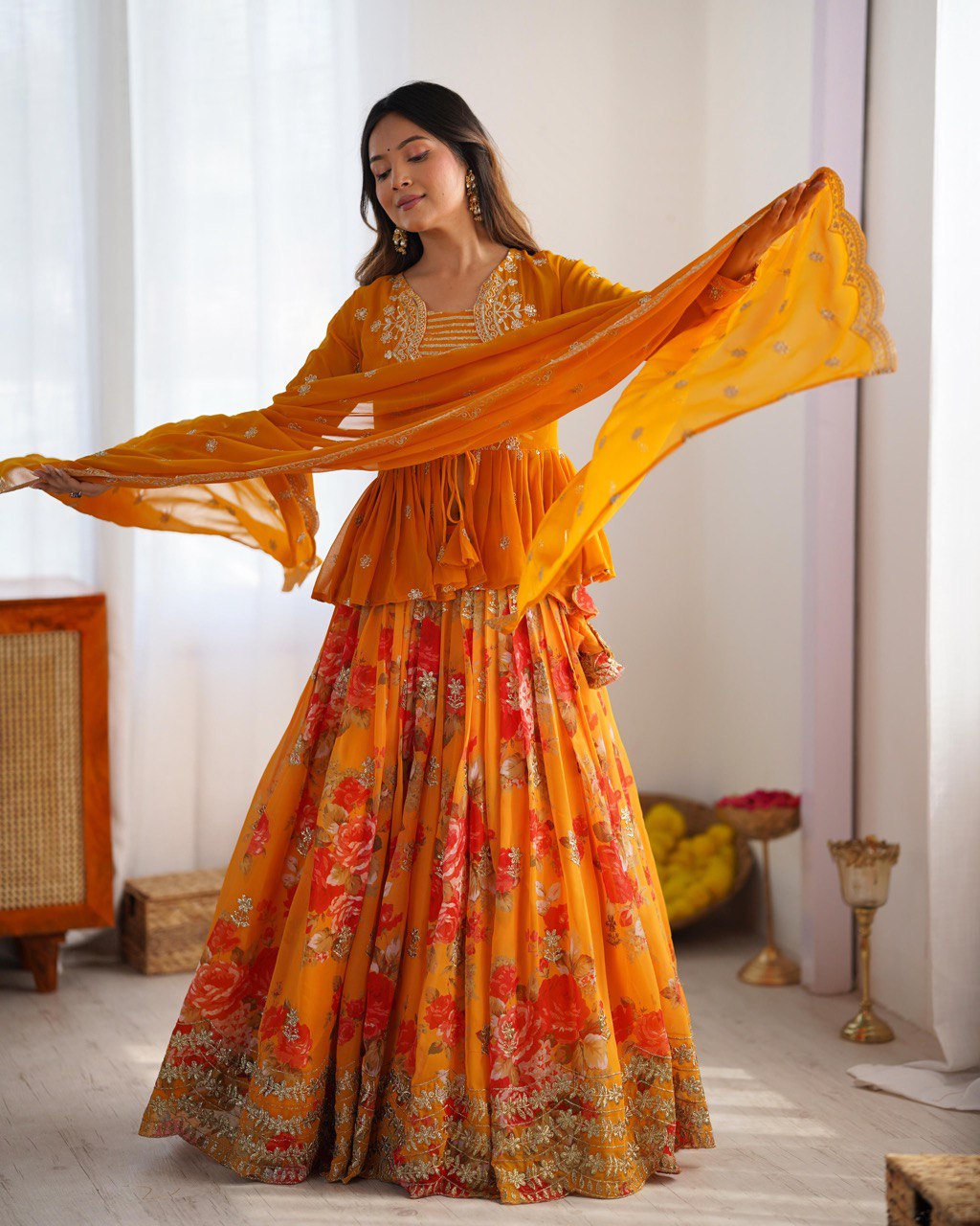 Georgette Lehenga Set with Koti & Dupatta