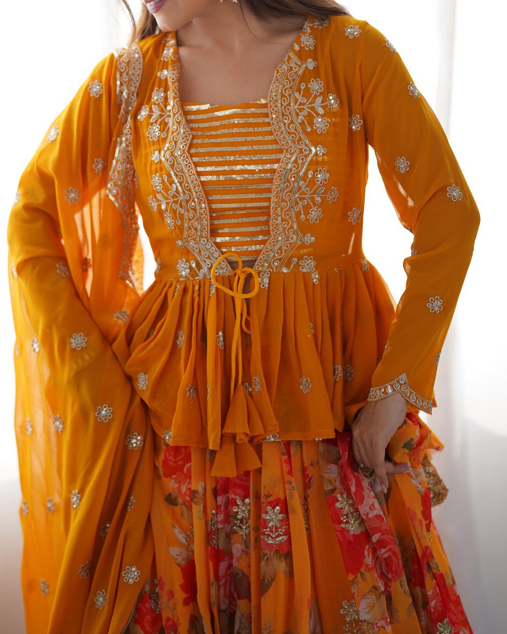 Georgette Lehenga Set with Koti & Dupatta