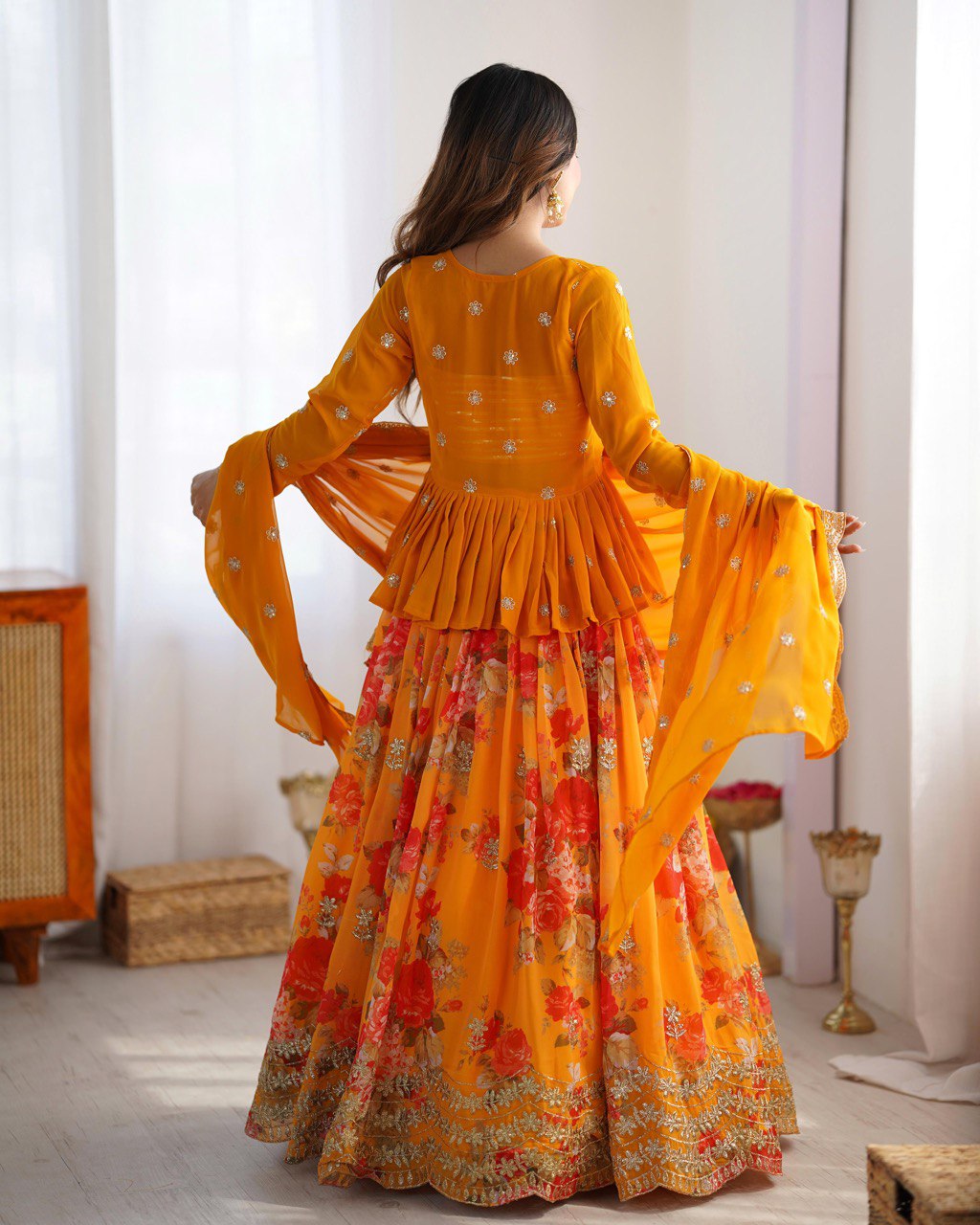 Georgette Lehenga Set with Koti & Dupatta