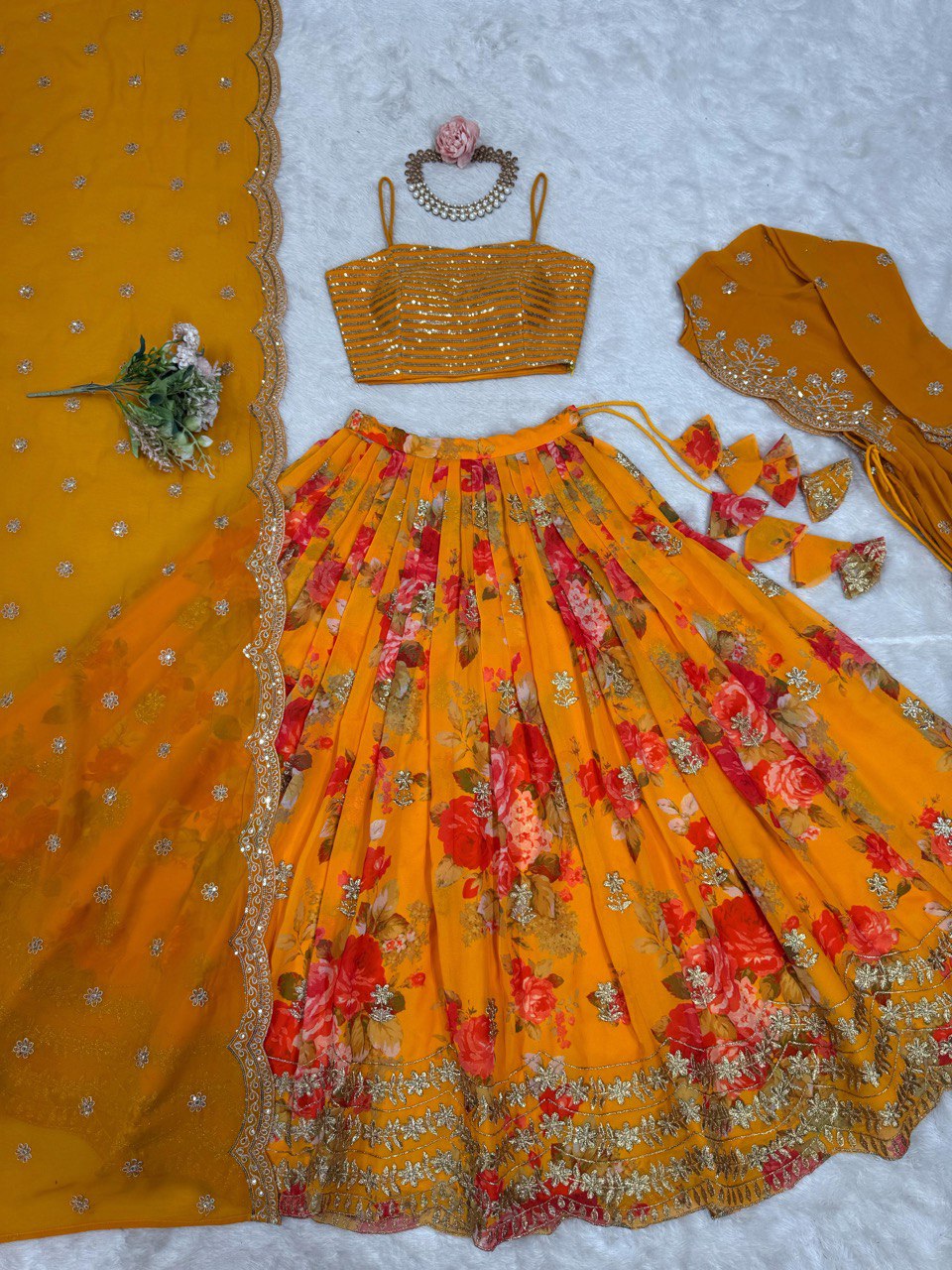 Georgette Lehenga Set with Koti & Dupatta