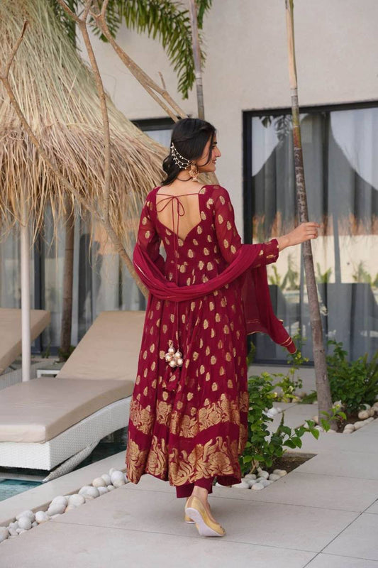 Jacquard Weaving Anarkali with Micro Cotton Pant & Georgette Dupatta