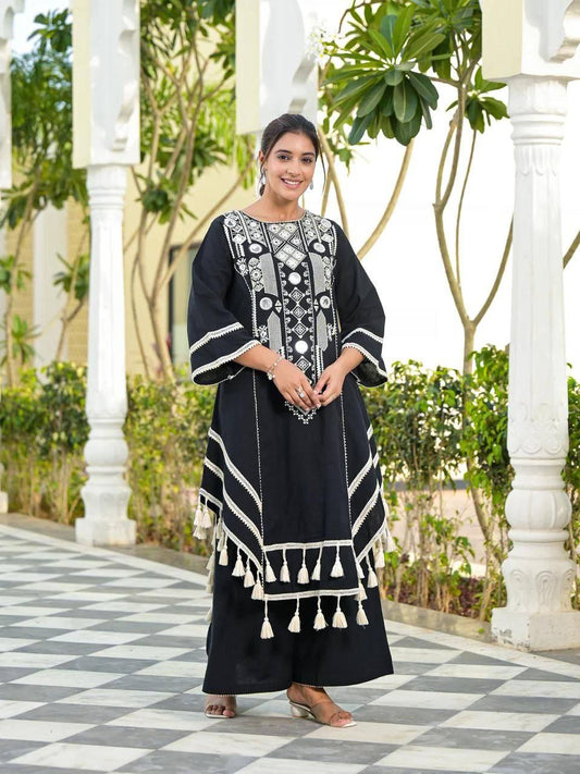 Rayon Cotton 2-Piece Set with Real Mirror Work & Fancy Lace Detailing